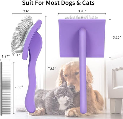 Slicker Brush for Dogs, Long Pin Dog Grooming Brush for Goldendoodles, Poodles, Doodles & More, Includes Bonus Pet Comb, Perfect for De-Shedding, Dematting & Reducing Tangles. Large, Purple