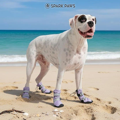 Spark Paws Dog Shoes, Waterproof Dog Boots for Medium to Large Dogs, Non Slip, Breathable Dog Booties and Paw Protectors - 4PCS Doggie Hiking Boots with Reflective Straps - Lilac, Size 8