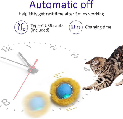 Interactive Cat Toys Ball Fast Rolling in Pouch, Motion Activate Chirping Cat Toy Hide and Seek Mouse Catching Game (Blue)