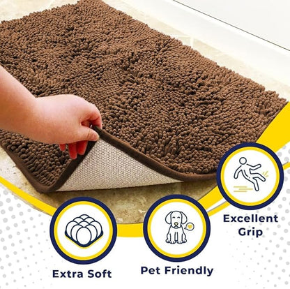 Muddy Mat® Shown on TV – Super Absorbent Door Mat Indoor, Microfiber Quick Dry Chenille Entryway Rug, Non-Slip Front Door Mat, Indoor Mats for Entryway, Machine Washable Pet Rug, Brown 24"x36"