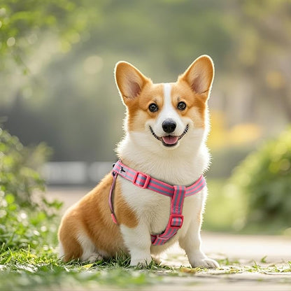 Stripe Step in Dog Harness for Small Dogs, Freedom Nylon Dog Halter Vests, Lightweight and Escape Proof Puppy Harness, Quick Fits for Small Medium and Large Dogs, Pink L