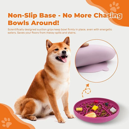 Silicone Dog Slow Feeder Bowl, Non-Slip Suction Cup Design, Puppy Pattern Eating Slowly and Funny,Applicable for All Dogs (Navy Blue)