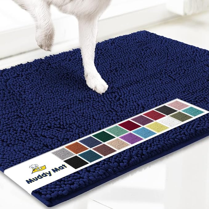 Muddy Mat® AS-SEEN-ON-TV Highly Absorbent Microfiber Dog Door Mat and Pet Rug, Non Slip Thick Washable Area and Bath Mat Soft Chenille for Kitchen Bathroom Bedroom and Indoor - Navy Blue XXXL 72"X48"