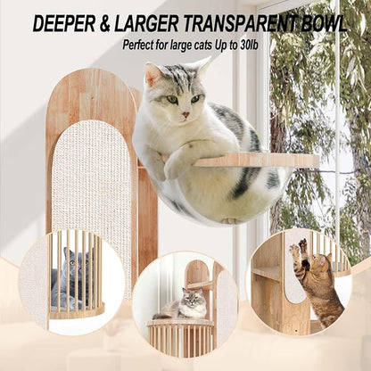 Modern Cat Tree Tower for Indoor Cats, 67" Tall Solid Wooden Cat Tower with Scratching Posts, 6 Level Natural Luxury Cat House with Big Bed, Washable Cushions Cat Furniture for Large Cats White Brown