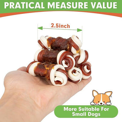 MON2SUN 2.5" Rawhide Free Dog Treats with Mixed Vegetables, Duck Wrapped Mini Knot Bones for Small Dogs, Healthy Snacks for Balanced Nutrition, 21.2oz