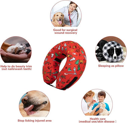 CuteBone Inflatable Dog Cone with Removable Soft Fleece Covers for Small/Medium/Large Dogs and Cats Neck Donut Collar After Surgery GWB07L