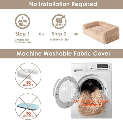 EHEYCIGA Foldable Human Dog Bed, Orthopedic Memory Foam Human Sized Dog Bed, Waterproof Pet Bed for People, Faux Fur Pet Couch for Adult, Camel, 72"x44"x11"