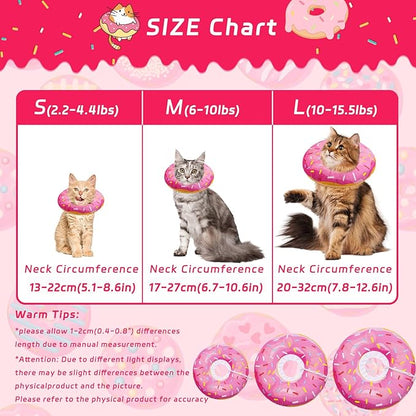 Cat Cone Soft Collar, Adjustable Cat Recovery Collars Kitten Cones to Stop Licking, Cute Donut E Collar After Surgery, Elizabethan Healing Protective Cones After Spay (Donut Pink, Large)
