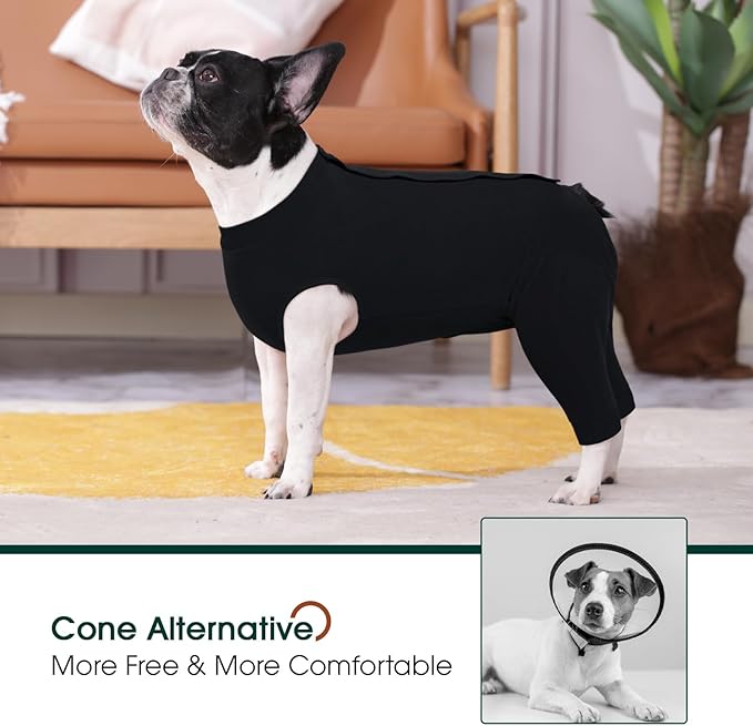 Kuoser Dog Surgery Suit Female Spay Male Neuter, Dog Leg Sleeve to Stop Licking Soft Dog Onesie for Abdominal Wound, Dog Recovery Suit Rear Leg Sleeves Pet Elbow Brace Protector, Black M