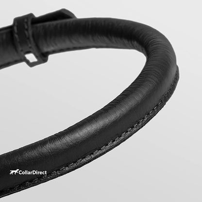 CollarDirect Rolled Leather Dog Collar, Soft Padded Round Puppy Collar, Handmade Genuine Leather Collar Dog Small Large Cat Collars 13 Colors (6-7 Inch, Black Textured)