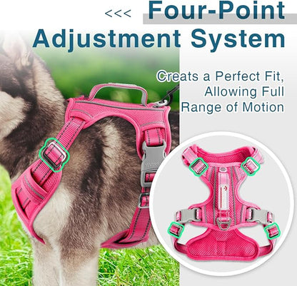 BARKBAY Dog Harness No Pull with ID Tag Pocket - Heavy Duty, Reflective, Easy Control for Large Dogs(Pink,L)