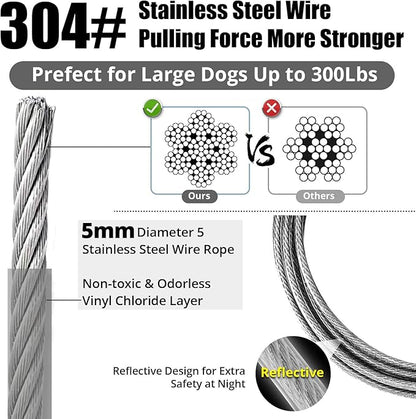 Jenico 100 FT Dog Runner Cable with Swivel Hook, Outdoor and Camping Dog Leash Run Tether, Rust-Proof Training Line for Small to Medium Pets Up to 500 LBS