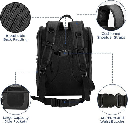 Apollo Walker Dog & Cat Carrier Backpack for 4-15lb Pets - Ventilated Safe Design with Padded Back Support, Breathable Mesh Pet Backpack for Hiking, Travel, Outdoor (Black)