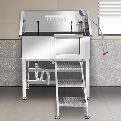 Electric Dog Bathing Station for Large Dogs, Height Adjustable Stainless Steel Dog Pet Washing Station, Professional Dog Grooming Tub with Electric Lift, Pet Wash Bath Station
