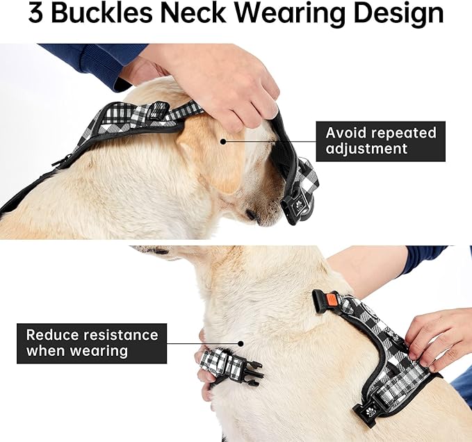 IVY&LANE No Pull Dog Harness with Leash Set, Reflective No Choke Pet Vest,Adjustable Oxford Dog Vest Harness with Easy Control Handle for Large Dogs (Checkered Black,L)
