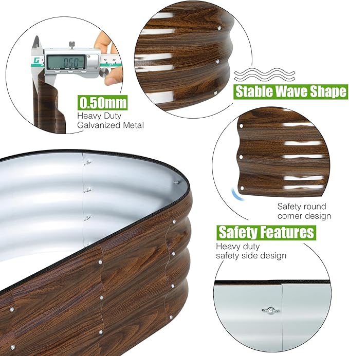 SnugNiture Galvanized Raised Garden Bed Outdoor, 2 Pcs 4x2x1ft Oval Metal Planter Box for Planting Plants Vegetables, Brown