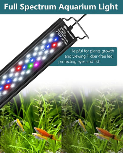 Led Aquarium Light for Plants-Full Spectrum Fish Tank Light with Timer Auto On/Off, 12-18 Inch, Adjustable Brightness, White Blue Red Green Pink LEDs with Extendable Brackets for Freshwater