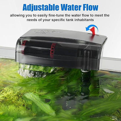 AQQA Aquarium Filter 10-30 Gallon Fish Tank Filters with Bio-Wheel Power, Hang on Back Aquarium Filter, Adjustable Flow Hob Filter, Quiet Efficient and Silent Operation (8W 110 GPH)