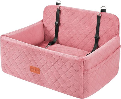 Dog Car Seat for Medium/Large Dogs, Pet Booster Seat for Under 55 lbs or 2 Small Dogs, Detachable & Washable Dog Car Bed for Backseat with 2 Safety Leashes (Pink)