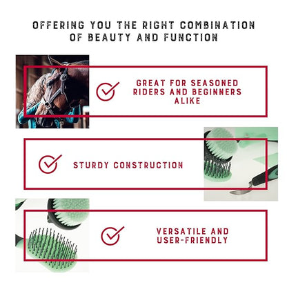 Weaver Equine 6-Piece Horse Grooming Kit, Ergonomic Gentle Horse Care Kit, Equestrian Supplies for Bathing Support, Detangling, and More, Mint/Gray