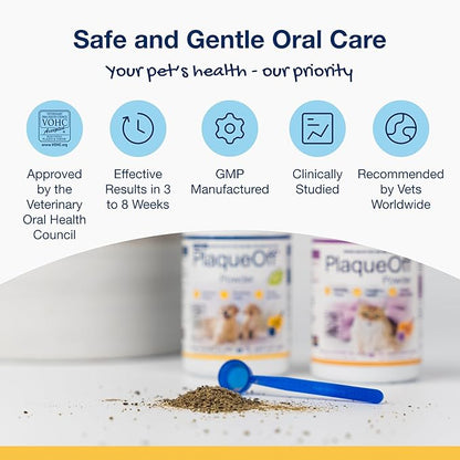 ProDen PlaqueOff Powder for Pets - Cat & Dog Breath Freshener - Plaque & Tartar Remover for Pet Oral Care - 180g