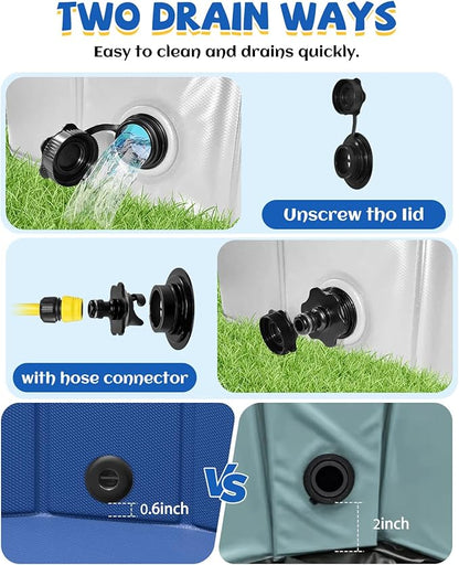 Portable Dog Pool PVC Pet Swimming Hard Plastic Pool Bathtub Collapsible Dog Poo for Pets to Swim and Bath (XL-63"x 12" Light Grey)