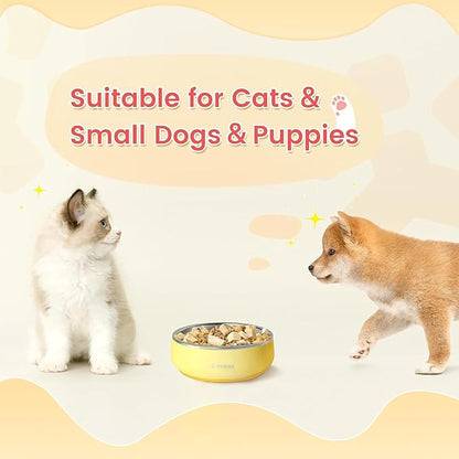 Pawaii Small Dog Bowls, 12 oz. Food Water Bowl Designed for Puppies and Cats with Non-Slip Rubber Base, Upgraded Metal Insulated, Double Stainless Steel Bowls, Cheese Yellow