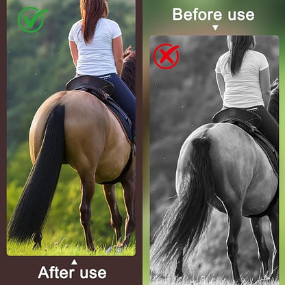 Zeyune 3 Pcs Horse Tail Extensions Set with Braided Horsehair Loop Include Ponytail Comb and Storage Bag, Natural Black for Equestrian Competitions, Horse Shows, Daily Grooming(28-30inch,3/8 lb)