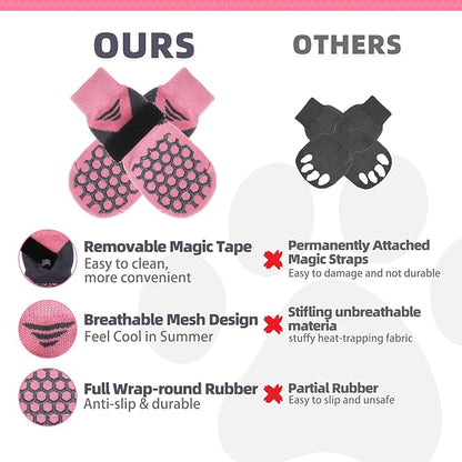 KOOLTAIL Dog Socks for Hot Pavement, Summer Breathable Dog Socks to Prevent Licking Paws, Non Slip Pet Boots & Paw Protectors for Hardwood Floor,Grippy Shoes for Small Medium Large Senior Dogs,Pink S