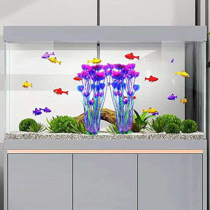 AQUANEAT Artificial Fish Tank Plants, Plastic Aquarium Accessories Large, 15.5 inch Purple Decorations, 2pcs