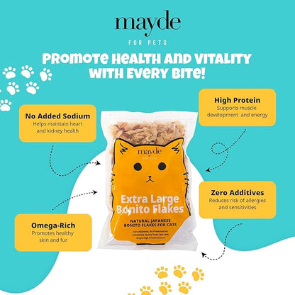 Mayde Bonito Flakes for Cats & Dogs, All-Natural High-Protein Treats, Extra Large 4oz Bag, 3-Pack