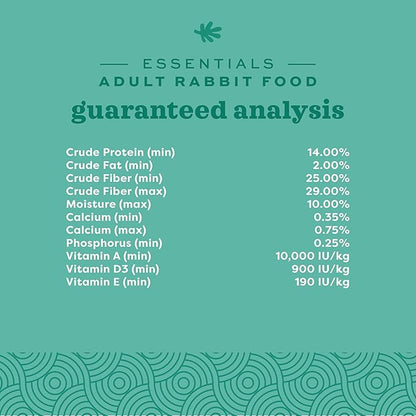 Oxbow Essentials Rabbit Food, Adult, Made with Oxbow Timothy Hay for Rabbit, Pet Pellets with Vitamins & Minerals, Small Animal Pet Products, Bunny Food, Made in USA, High Fiber, 25 lb. bulk bag