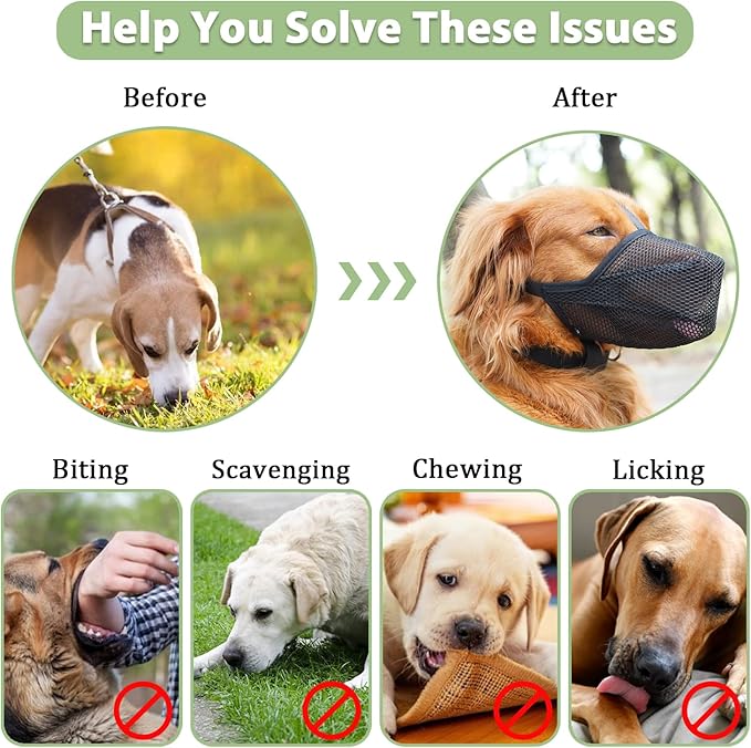Mayerzon Dog Muzzle, Patented Soft Mesh Muzzle for Small Medium Large Dogs for Scavenging Biting Licking and Chewing, Allows to Pant and Drink (M, Black)