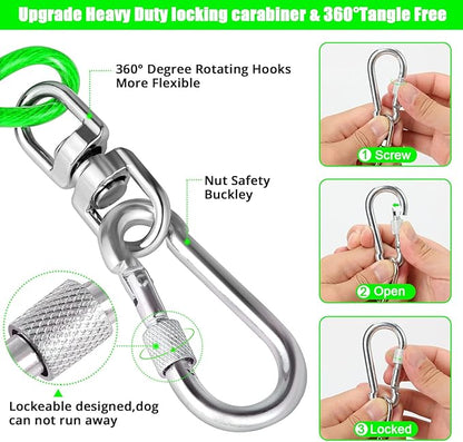jenico Dog Tie Out Cable, 10/15/20/30/40/50/70/100/150FT Runner Cable with Swivel Hook and Shock Spring, Dog Leash Run Tether for Yard Outdoor and Camping,for Small to Medium Pets Up to 500 LBS