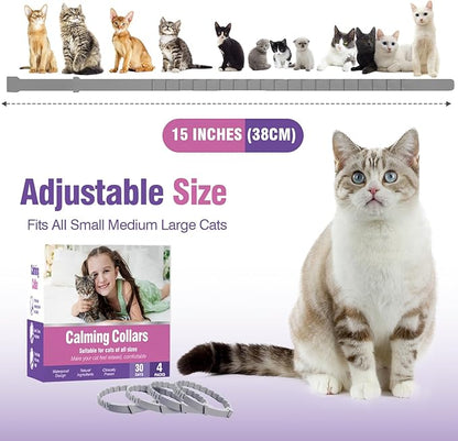 Calming Collar for Cats 4 Pack - Adjustable Soother - Anxiety Relief - Stress Pheromone Collar - Comfort Cat Calm Collars - Lasts 30 Days