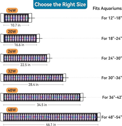 hygger Aquarium LED Light Fish Tank Full Spectrum Lighting with 24/7 Day-Night Cycle Mode & Auto On/Off Timer, Adjustable Brightness, 7 Colors Options, Extendable Bracket for 18~24inch