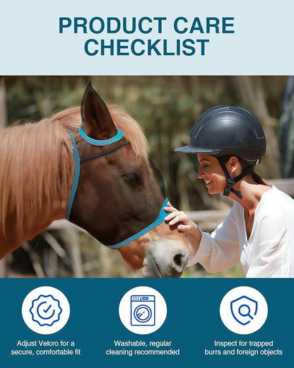 Hilltown Adjustable Fly Mask for Horse with Ears - UV-Block, Large Eye Space, Breathable, Built to Last, Comfort Fit - Horse Fly Mask for Daily Stable, Hot Weather Riding & Competition - Full, Blue