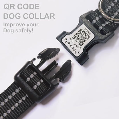Reflective Dog Collar with Apple AirTag Holder & QR Code Pet ID Tag,Soft Nylon Adjustable Dog Tracker Collar with Safety Lock for Large Dogs(Black, L)