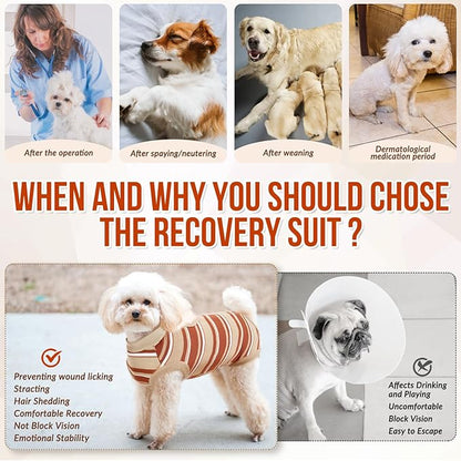 Lukovee Recovery Suit for Dogs, Onesie Surgery Recovery Suit for Female Male Dogs, Abdominal Wounds Cone E-Collar Alternative Prevent Licking Spay Recovery Suit (Brown Stripes,S)