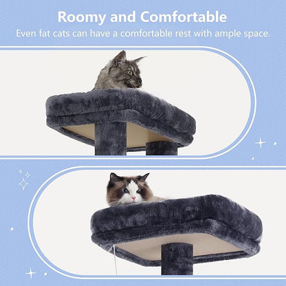 Hey-brother Tall Cat Tree Tower, Heavy Duty Scratching Posts with Large Platforms, Cozy Condos, Big Hammock, Toy Balls, Multi-Level Furniture for Indoor Adult Cats, 80.7 Inches, Smoky Gray MPJ039G