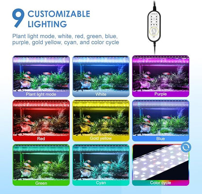 Aquarium Light,22W 24/7 Natural Mode,9 Light Modes(Water Grass Mode & 7 Colors & Cycle),Adjustable Timer and 7 Color Brightness - with Expandable Mounting Bracket for 24~30IN Fish Tank