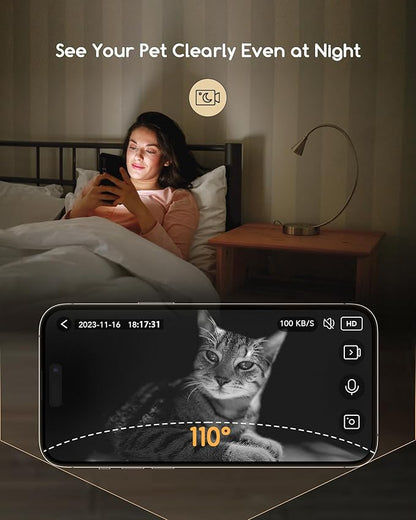 Faroro Automatic Cat Feeder with Camera, 3MP HD Video with Night Vision, 5G WiFi Cat Feeder Automatic with APP Control, 2-Way Audio, Low Food Sensor, Motion Alerts for Cats and Dogs