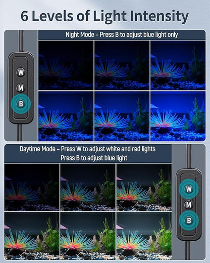 Pawfly 33W Aquarium LED Light for 48 to 54 Inch Fish Tanks Extendable Fish Tank Light with Full Spectrum Brilliant White Blue Red Lights with Daytime & Night Modes and Adjustable Brightness