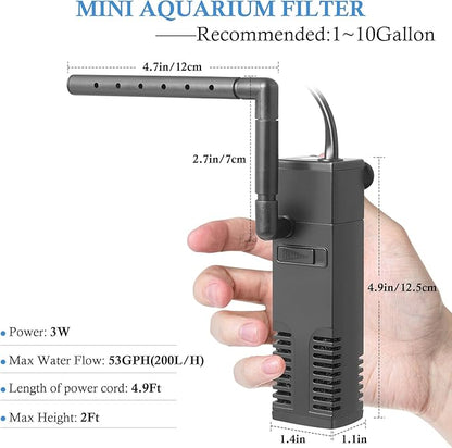 FEDOUR Submersible Aquarium Internal Filter, Filter with Water Pump for Fish Tank up to 35 Gallon (for 1-10 Gallon)