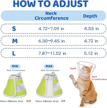 Breathable Air Mesh Cat Cone Collar Soft to Stop Licking, Adjustable, Foldable Lightweight Kitten Cones After Surgery Recovery for Cats & Kittens (Yellow Green, S)