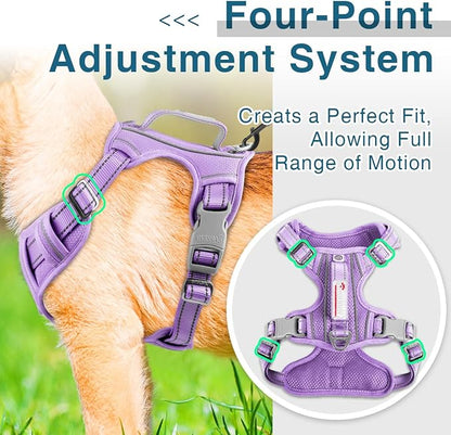 BARKBAY Dog Harness No Pull with ID Tag Pocket - Heavy Duty, Reflective, Easy Control for Large Dogs(Violet Purple,M)