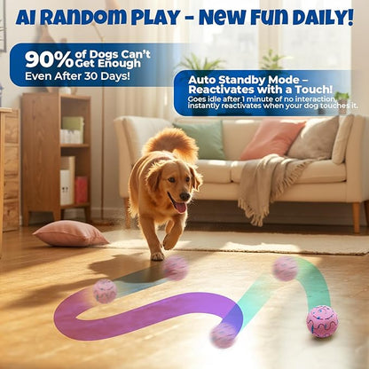 Pink Auto-Rolling Dog Ball – Rechargeable Interactive Toy for Small, Medium & Large Dogs