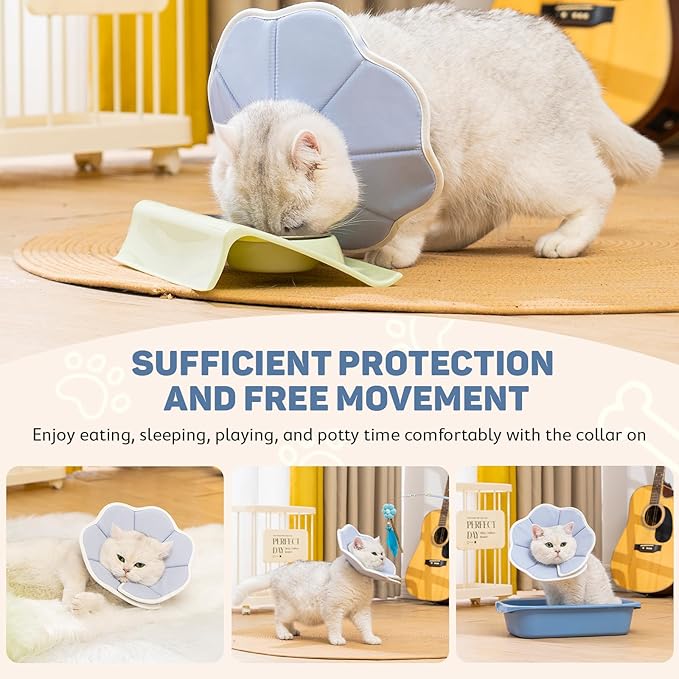 Avont Soft Cat Recovery Cone Collar, Adjustable Lightweight Kitten E-Collar for Small Dogs, Comfortable Neck Donut Stop Licking Scratching After Surgery -Grey(M)