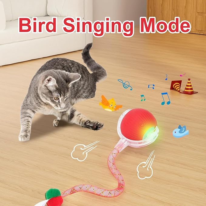 Speed 2.0 Tail Interactive Cat Toys for Indoor Cats, Chirping & Motion Activate Ca t Toy, Smart Kitten Rolling Ball Moving Ball Toys, Rechargeable Dog Cat Bal l for Enrichment Exercise (Pink)