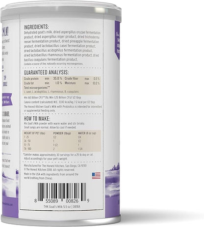 The Honest Kitchen Human Grade Instant Goat's Milk with Probiotics for Dogs and Cats, 5.2 Ounces